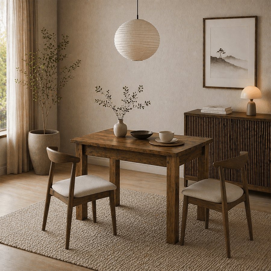 Eettafels - Kleine eettafel Walnoot Melamine - 110 cm - met opbergruimte - Kara - Dimehouse