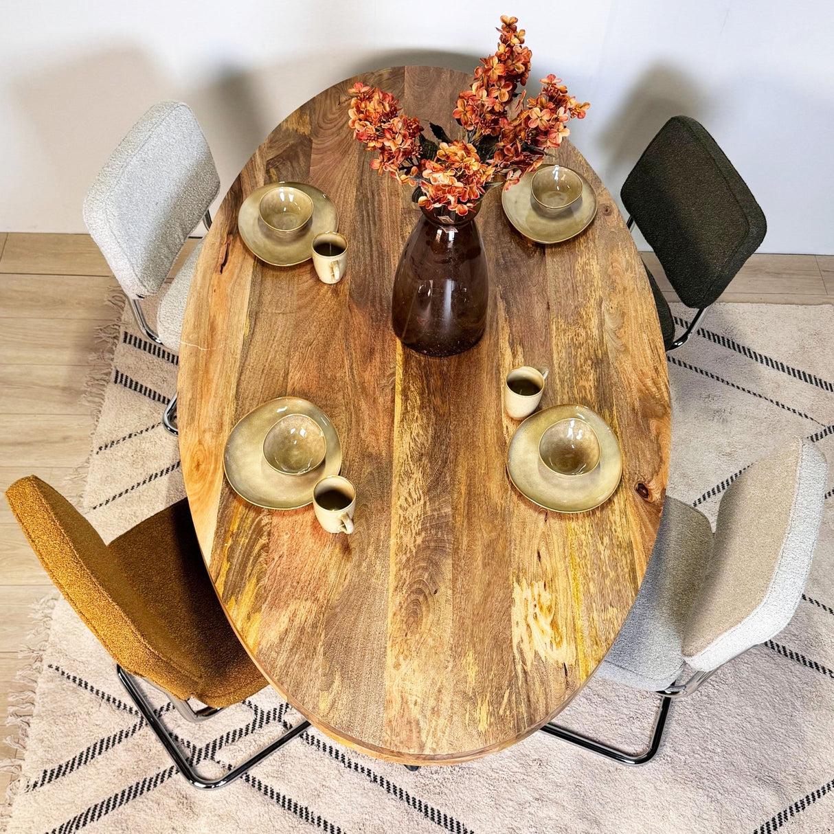 Moderne Eetkamerstoel Groen Bouclé Stof Sway - Chrome Frame - Zonder Armleuningen