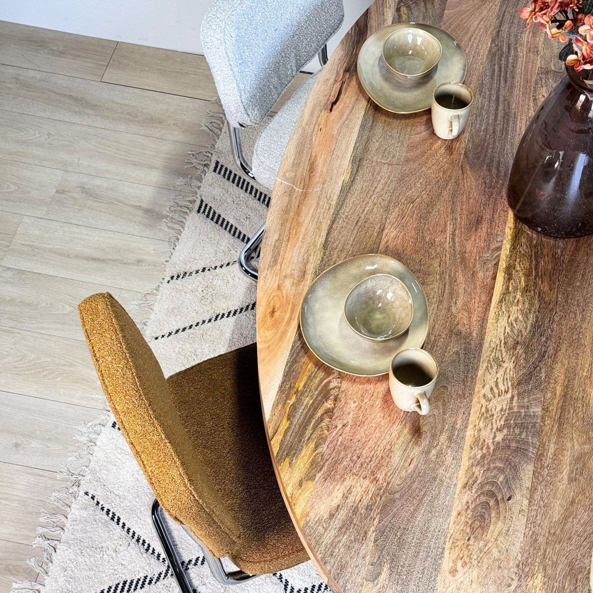 Moderne Eetkamerstoel Groen Bouclé Stof Sway - Chrome Frame - Zonder Armleuningen