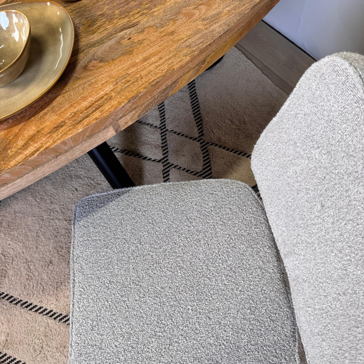 Moderne Eetkamerstoel Grijs Bouclé Stof Sway - Chrome Frame - Zonder Armleuningen