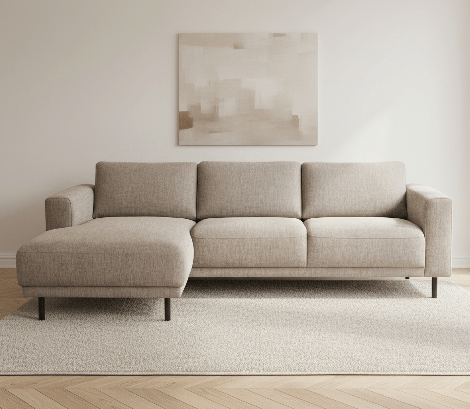 Moderne Hoekbank Links Taupe Stof Aniko met Chaise Longue 238x142x78 cm