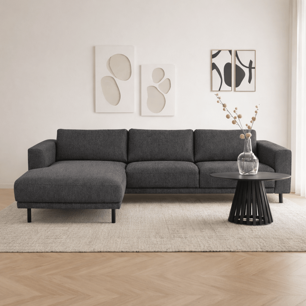 Moderne hoekbank met Chaise Longue Antraciet Stof Aniko links 238x142x78 cm