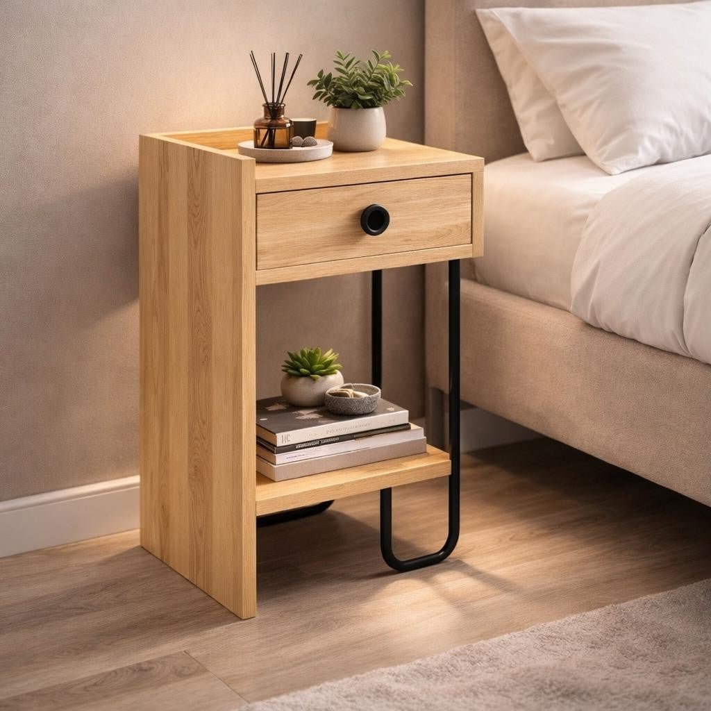 Nachtkastje Sirius Left Eik Melamine 32x61x30 cm