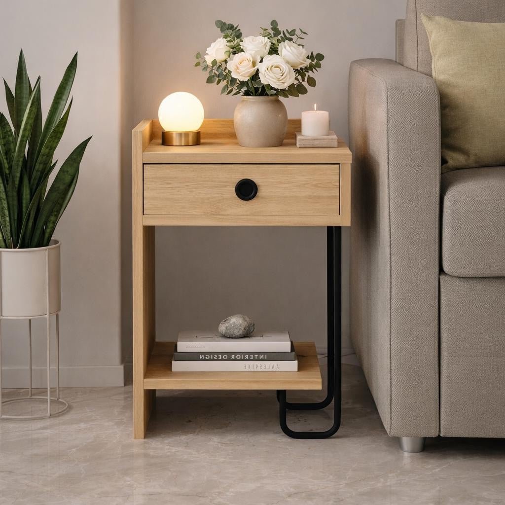 Nachtkastje Sirius Left Eik Melamine 32x61x30 cm