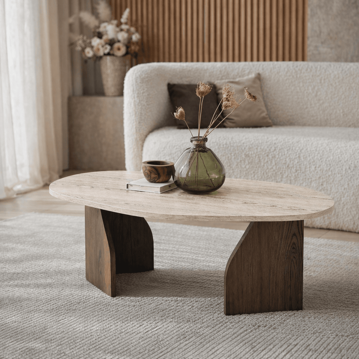 Organische Salontafel Walnoot met Traverin Melamine - 105x65 cm - Rack