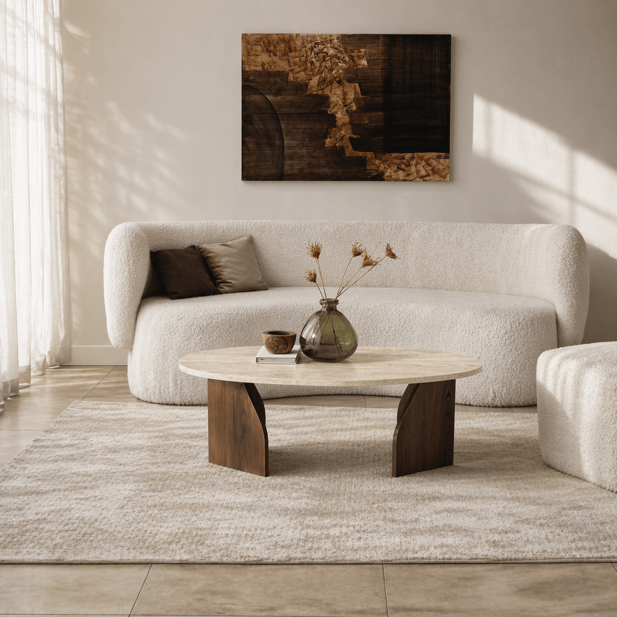 Organische Salontafel Walnoot met Traverin Melamine - 105x65 cm - Rack