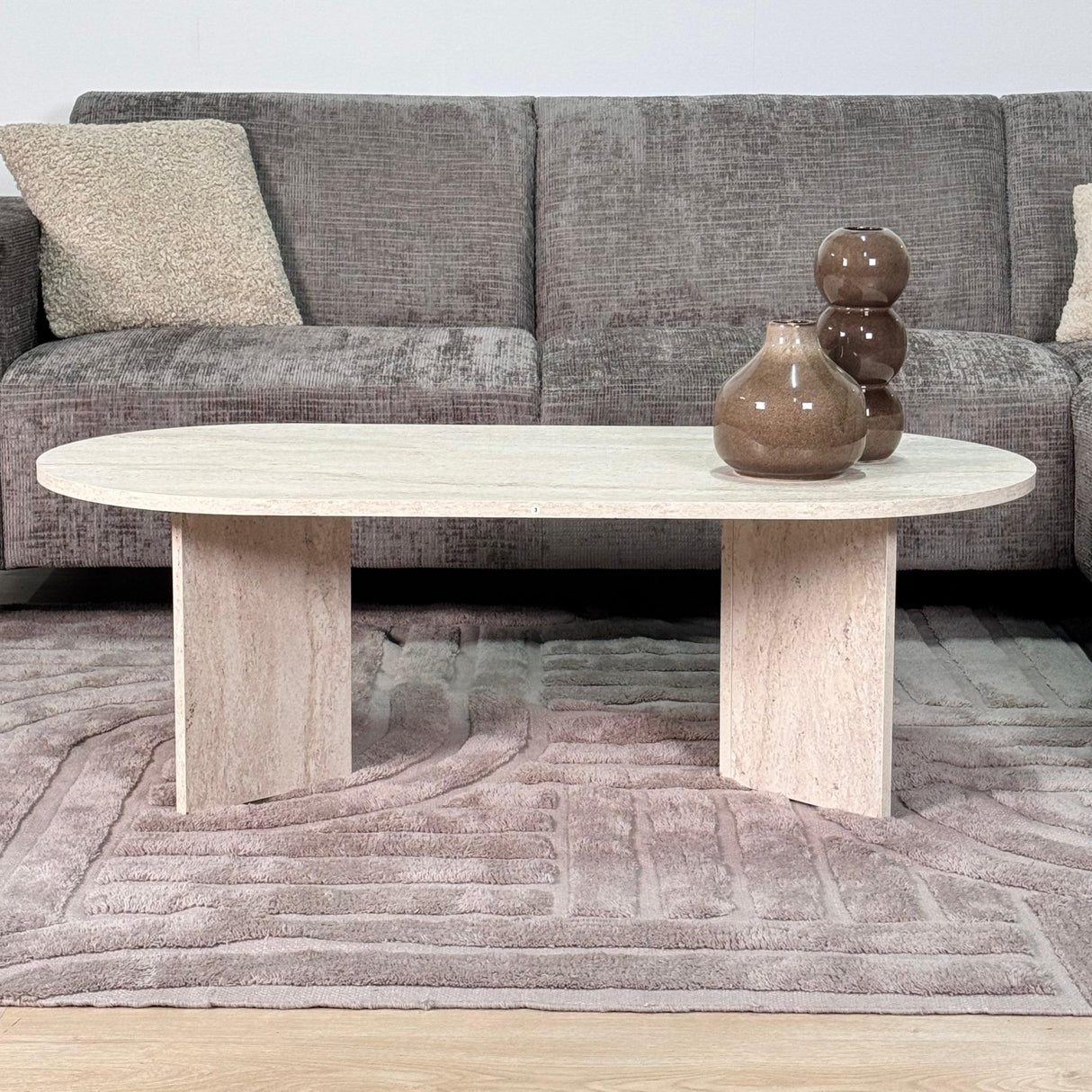 Ovale Salontafel Travertin look Sabla - 119x60