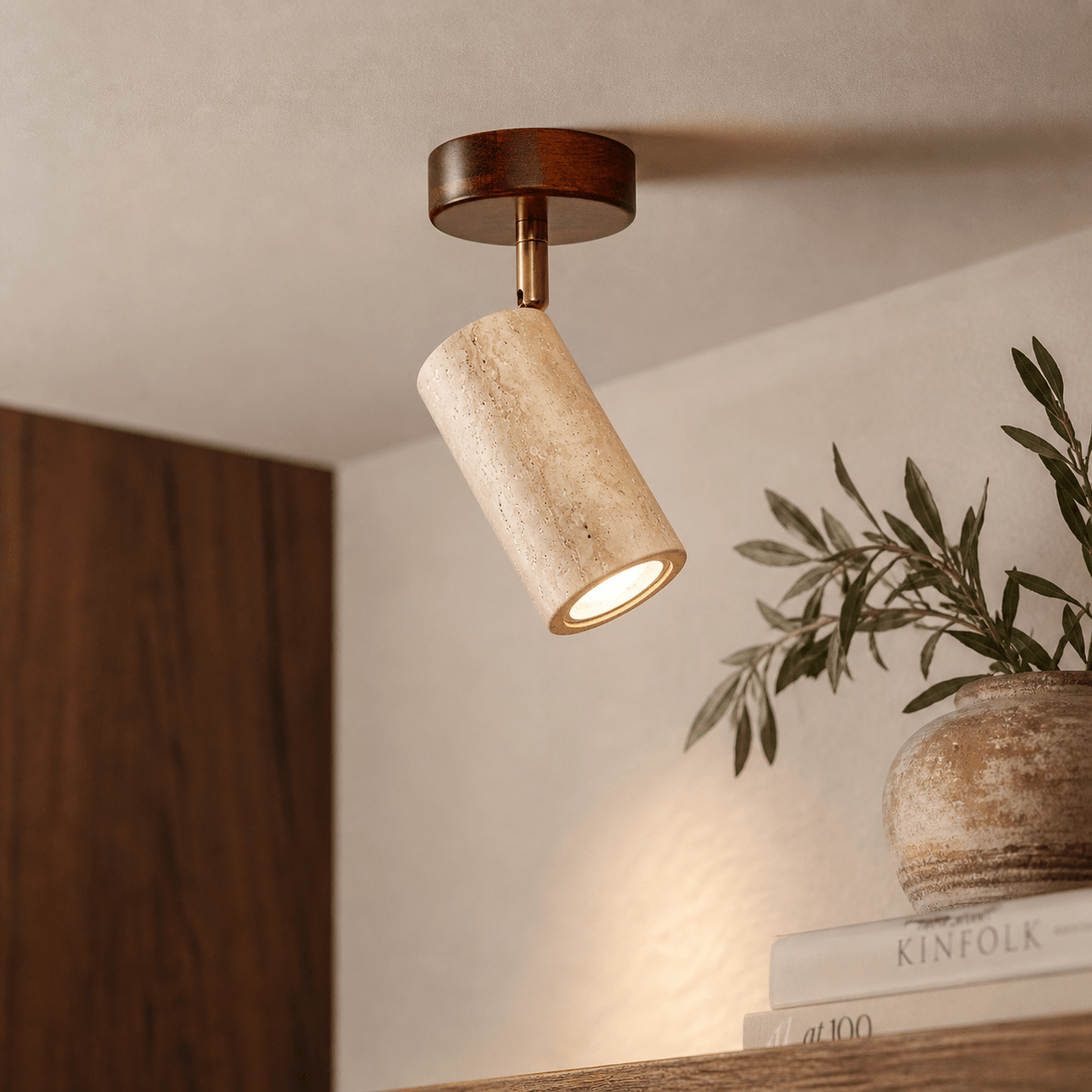 Plafondlamp spot – Walnoot & Travertin - Akari