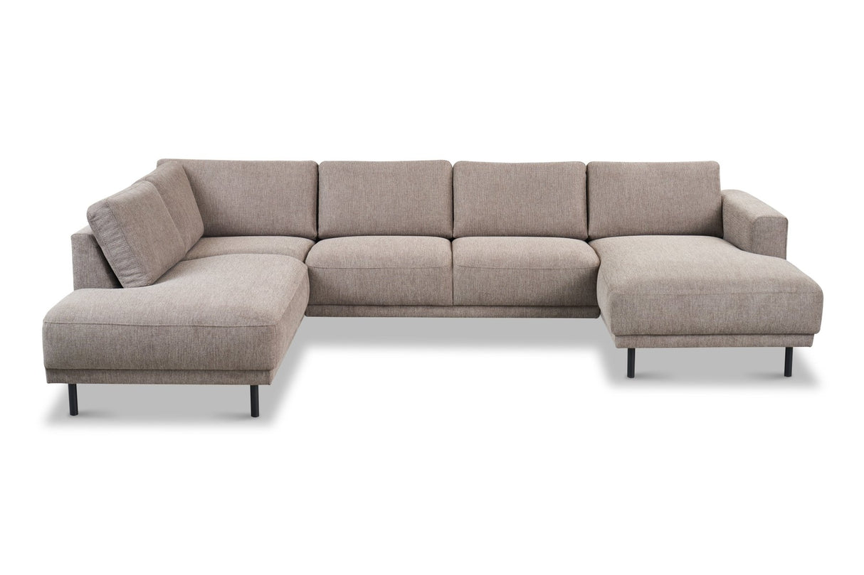 Moderne U-Bank Hoekbank Links Taupe Stof Aniko 310x197x78 cm