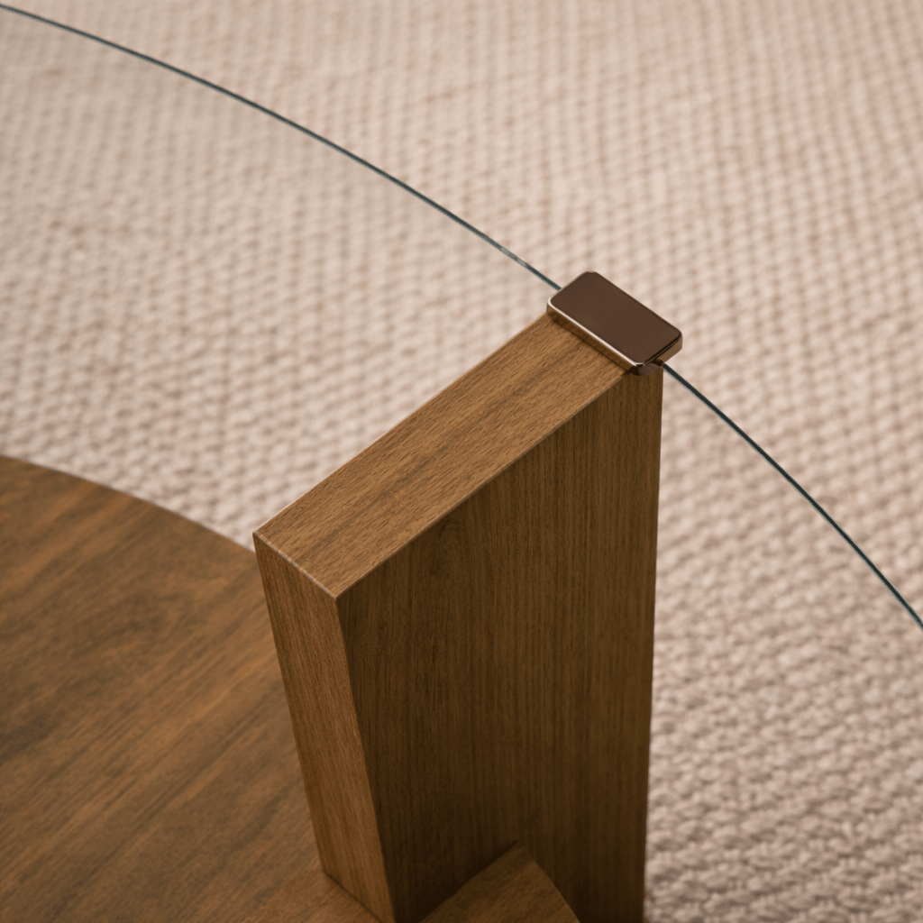 Ronde salontafel walnoot melamine transparant glas Ø75 cm - Cairo