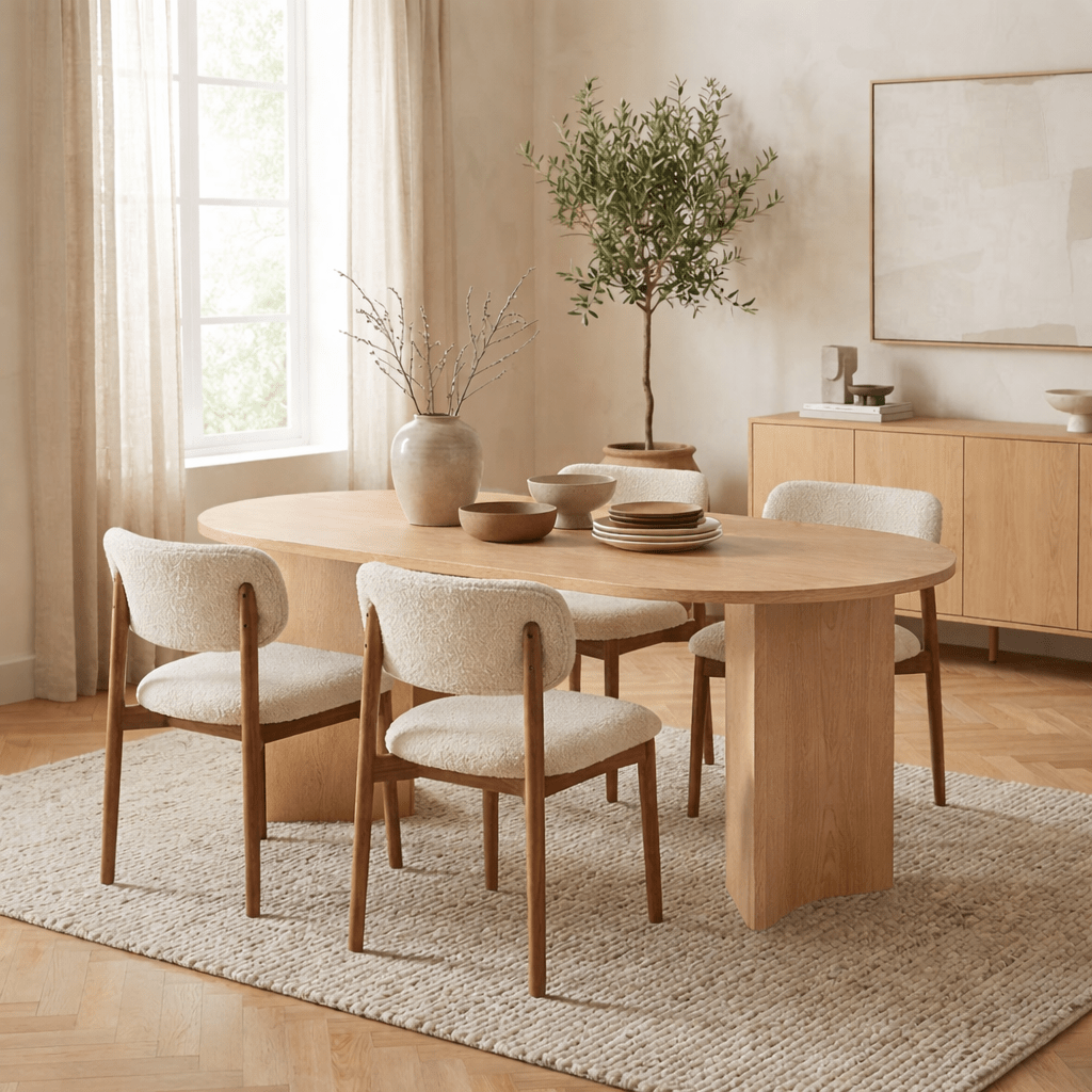 Eettafels - Ovale eettafel Eiken melamine - Japandi - 180x89,5x75 cm - Sota - Dimehouse