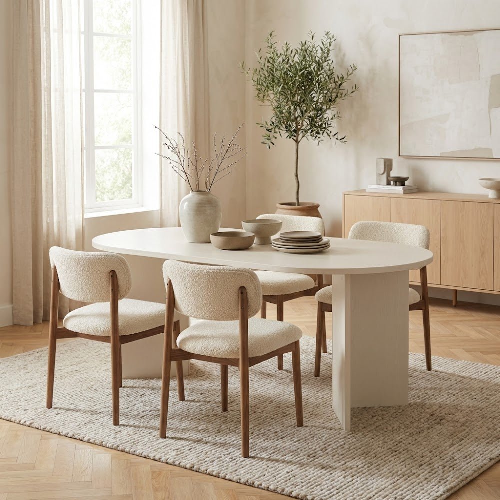 Eettafels - Ovale eettafel Wit melamine - Japandi - 180x89,5x75 cm - Sota - Dimehouse