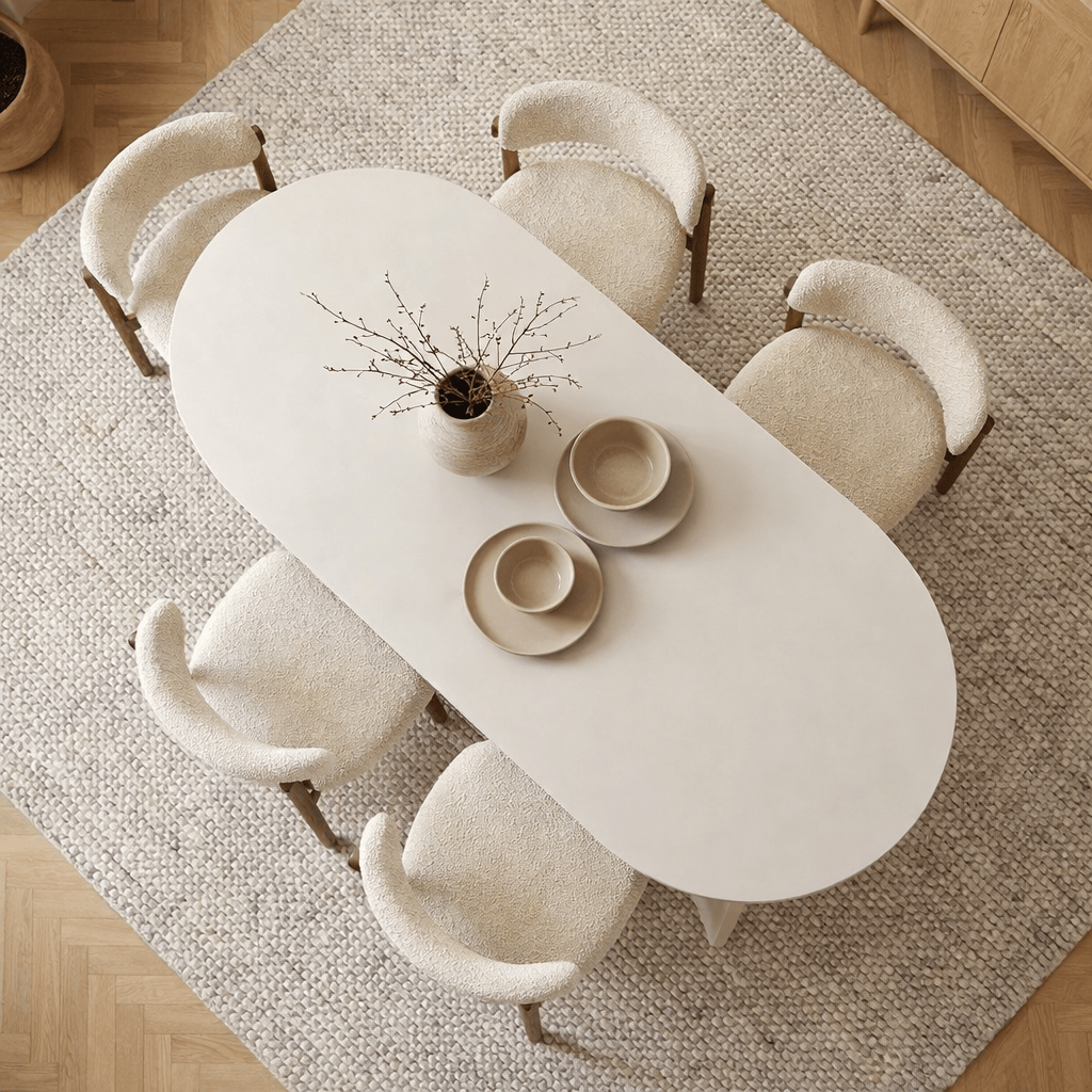 Eettafels - Ovale eettafel Wit melamine - Japandi - 180x89,5x75 cm - Sota - Dimehouse