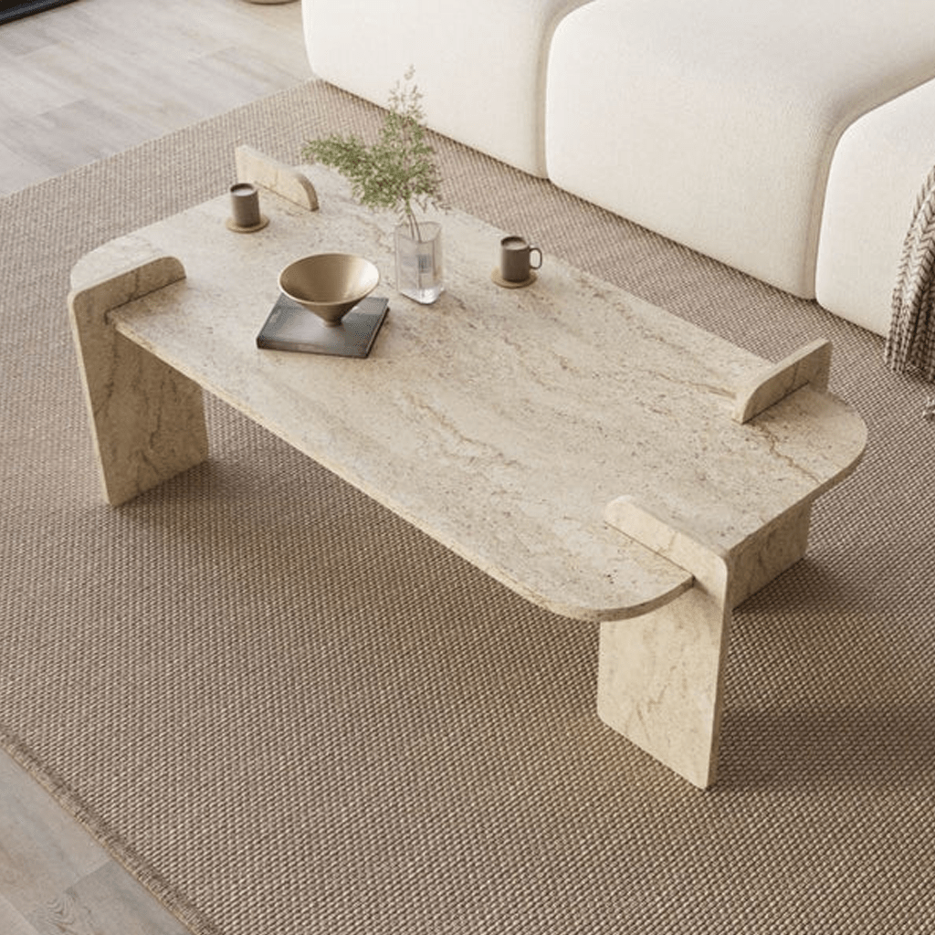 Salontafels - Salontafel Travertin melamine Japandi - 120 x 60 cm - ronde hoeken - Lovge - Dimehouse
