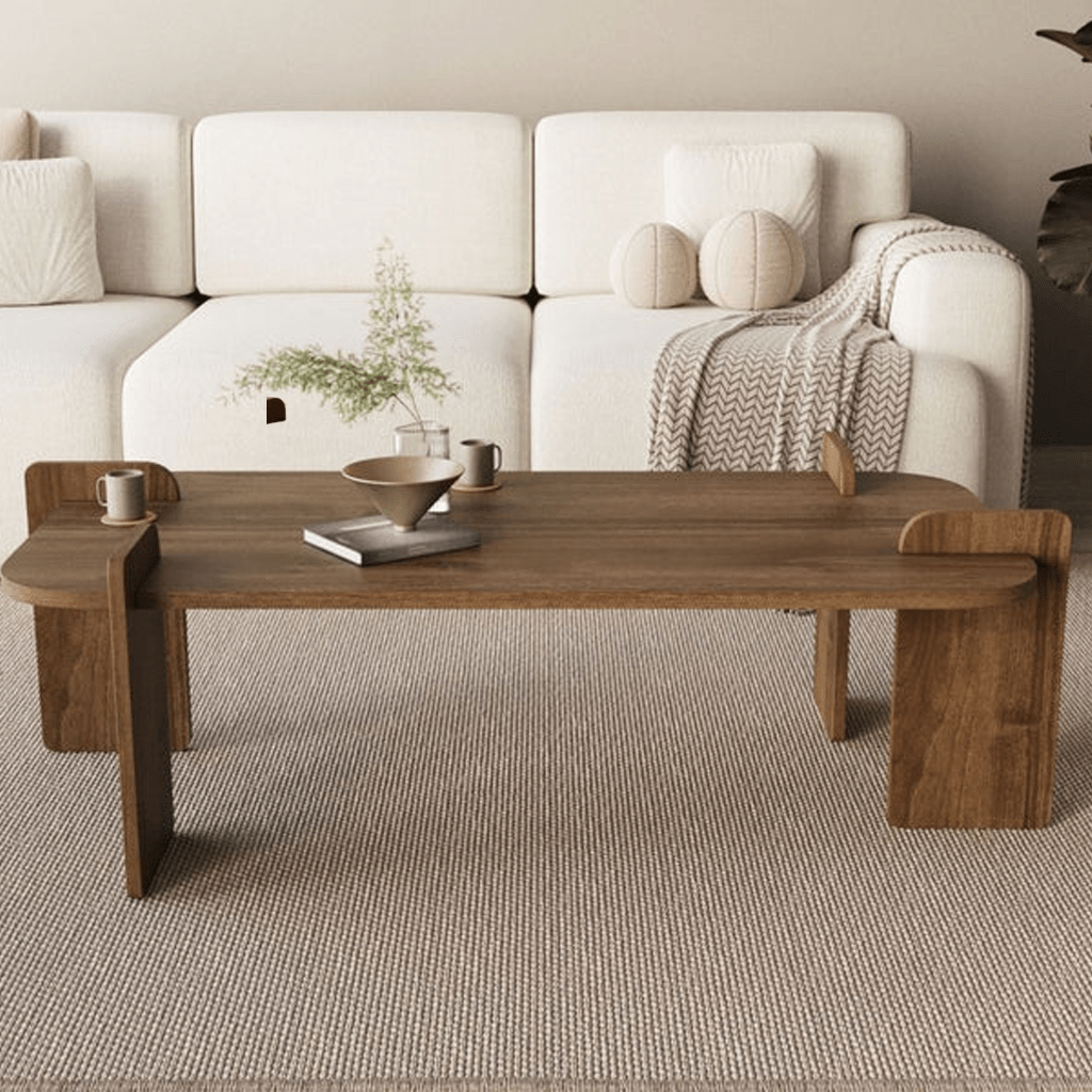 Salontafels - Salontafel Walnoot melamine Japandi - 120 x 60 cm - ronde hoeken - Lovge - Dimehouse
