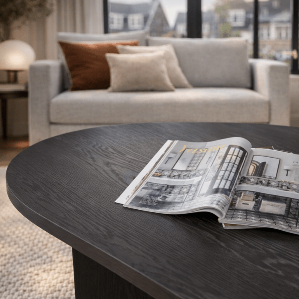 Salontafel zwart melamine boogvorm Sable 119x60 cm