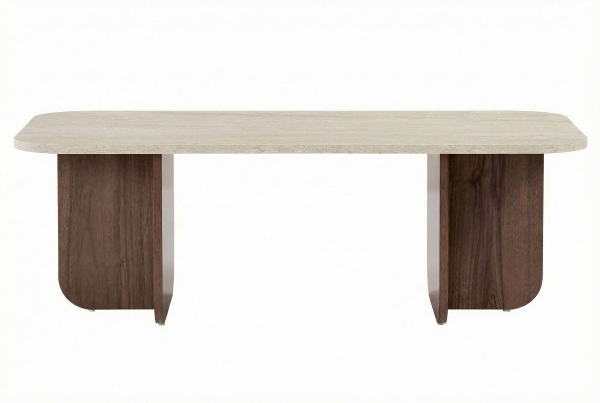 Salontafel walnoot melamine met travertin top - Japandi - 120x60 cm - Akira