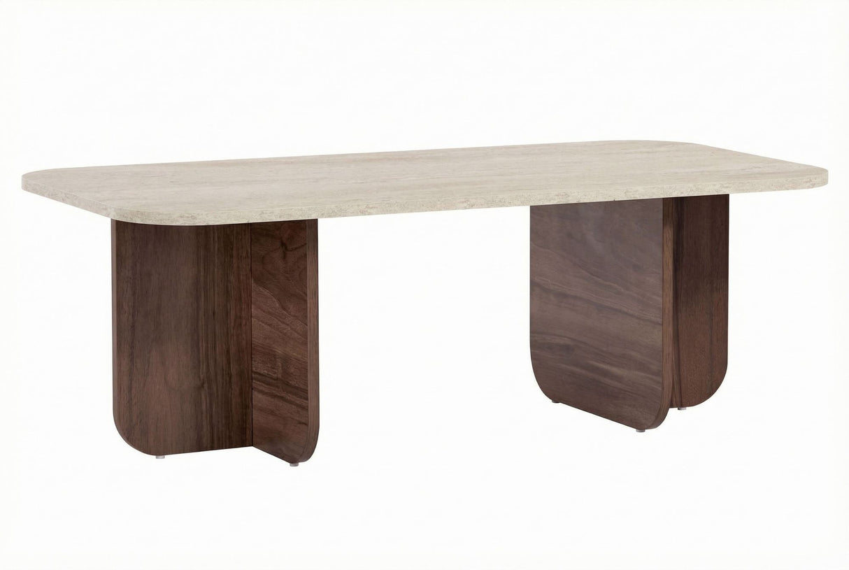 Salontafel walnoot melamine met travertin top - Japandi - 120x60 cm - Akira