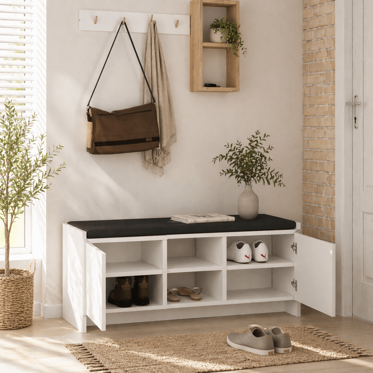 Schoenenkast Wit Melamine - zes vakken - 110x43x37 cm - Zulla