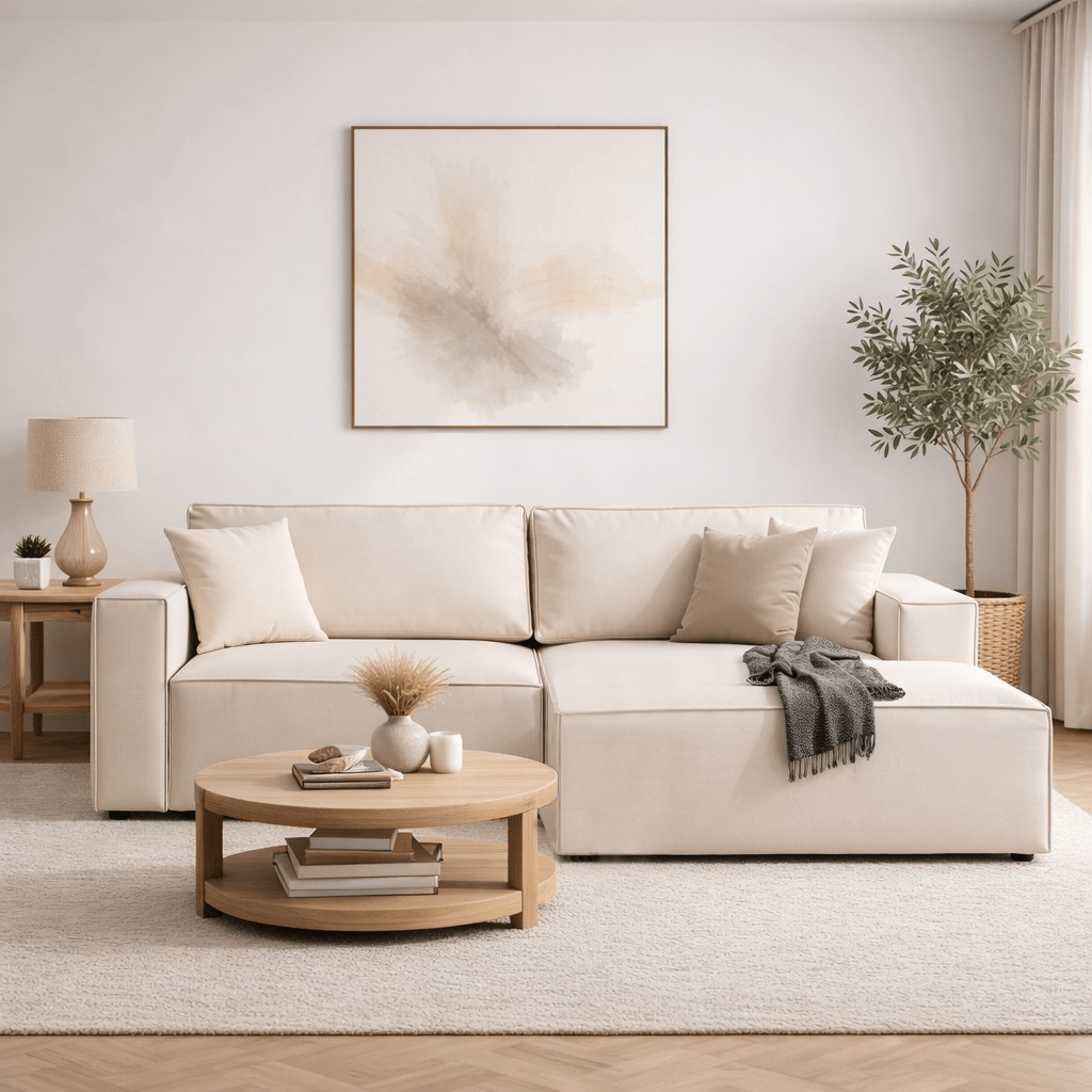 Slaapbank Beige stof - met opbergruimte - Rechts - 260 x 170 cm - Pirlo