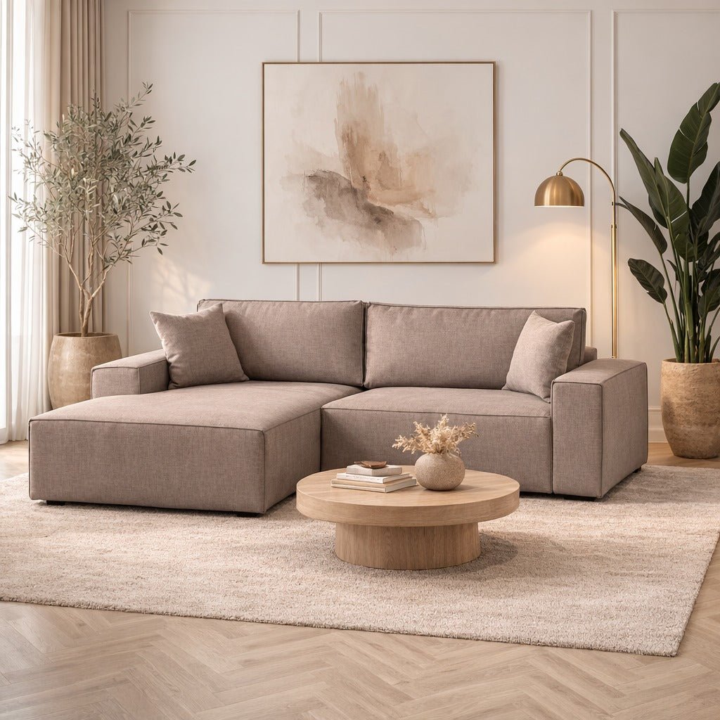 Slaapbank Taupe stof - met opbergruimte - Links - 260 x 170 cm - Pirlo