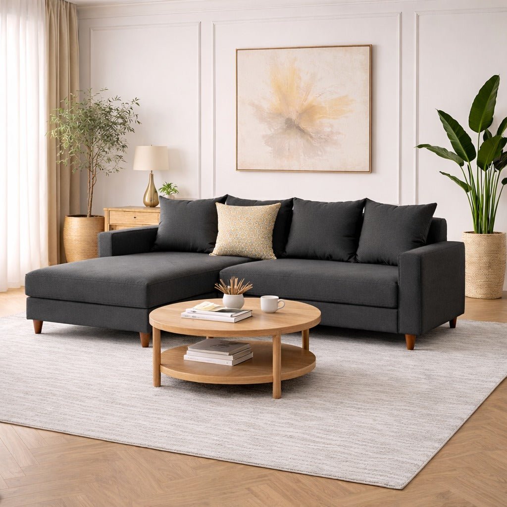 Banken - Slaapbank antraciet stof - hoekbank - compact 215 x 150 cm - Links - Aydam - Dimehouse