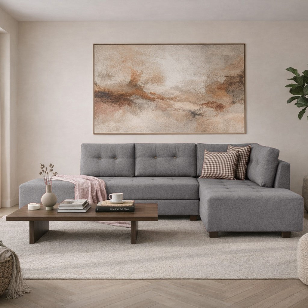 Slaapbank grijs stof - XL 280x206 cm - met wielen - Rechts - Manama