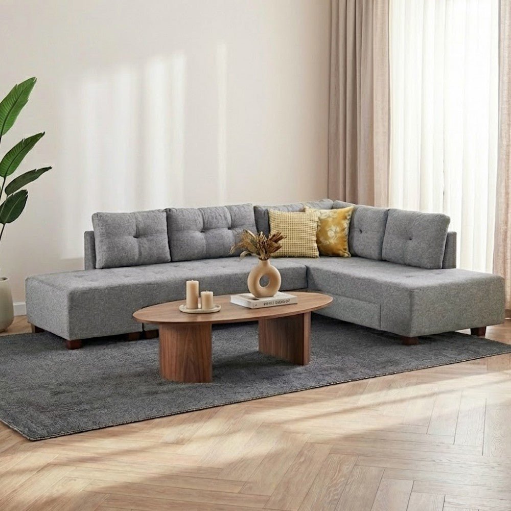 Slaapbank grijs stof - XL 280x206 cm - met wielen - Rechts - Manama