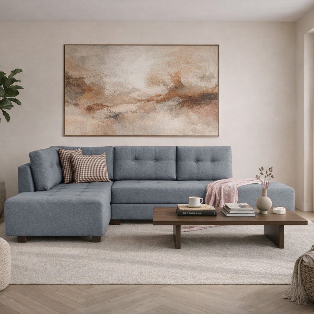 Slaapbank lichtblauw stof - XL 280x206 cm - met wielen - Links - Manama