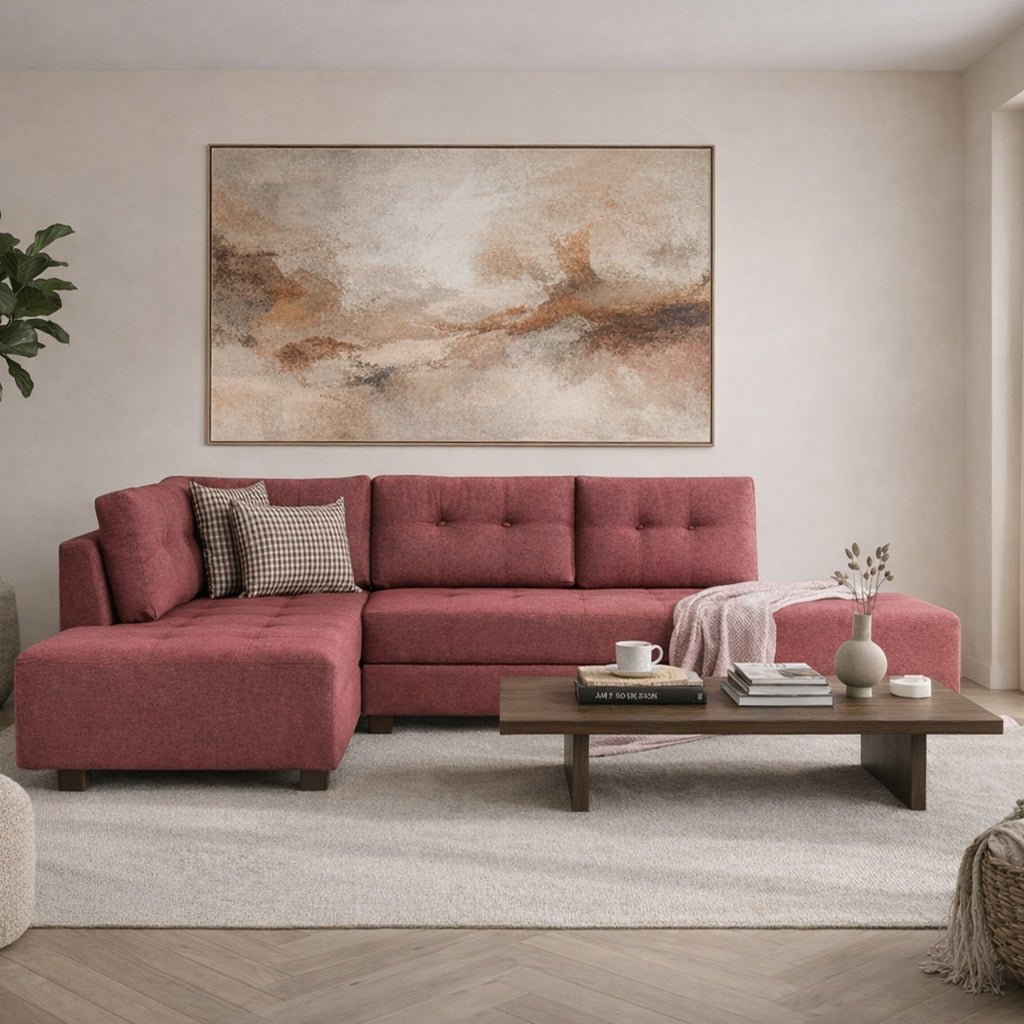 Slaapbank rood stof - XL 280x206 cm - met wielen - Links - Manama