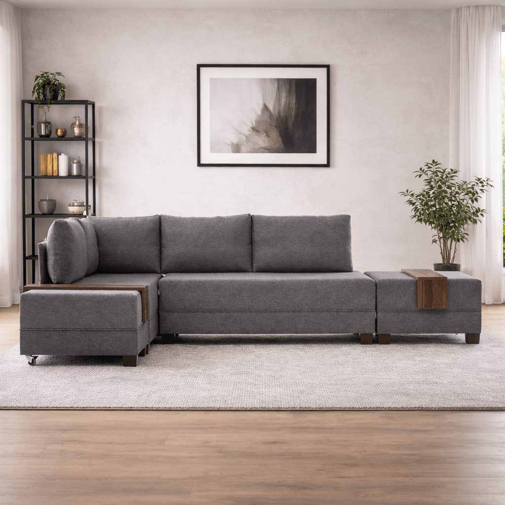 Banken - Slaapbank taupe stof - XXL 280 x 210 - Links - Fly - Dimehouse