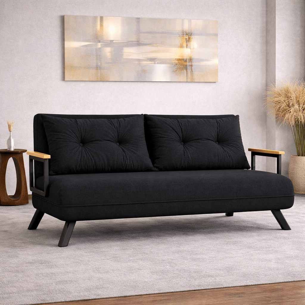 Slaapbank zwart stof 2-zits - Sando