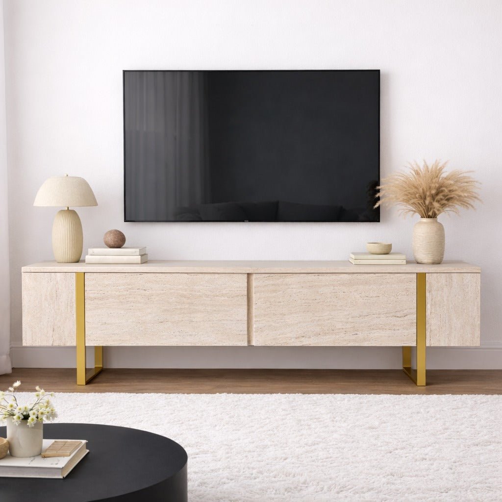 TV Meubels - TV Meubel Beige Melamine Fouden Frame Blitz 50x180x29,5 cm - Dimehouse