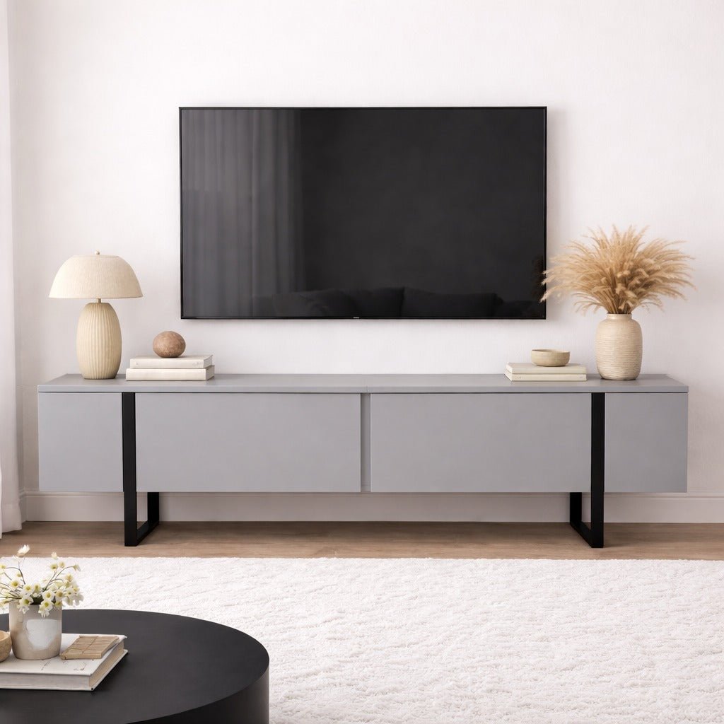 TV Meubels - TV Meubel Grijs Melamine Zwart Frame Blitz 50x180x29,5 cm - Dimehouse