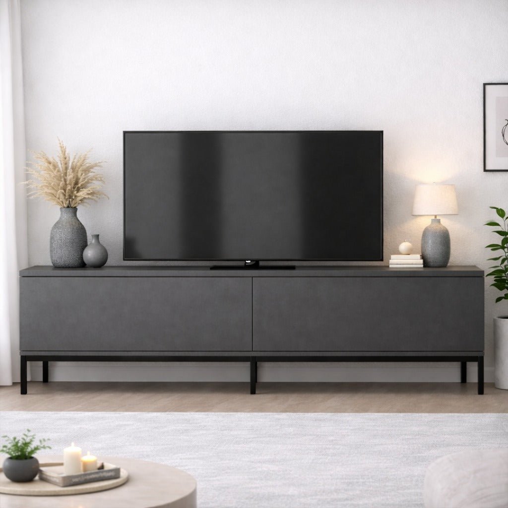 TV Meubels - TV Meubel Lord Antraciet Zwart Melamine 180x47x30 cm - Dimehouse
