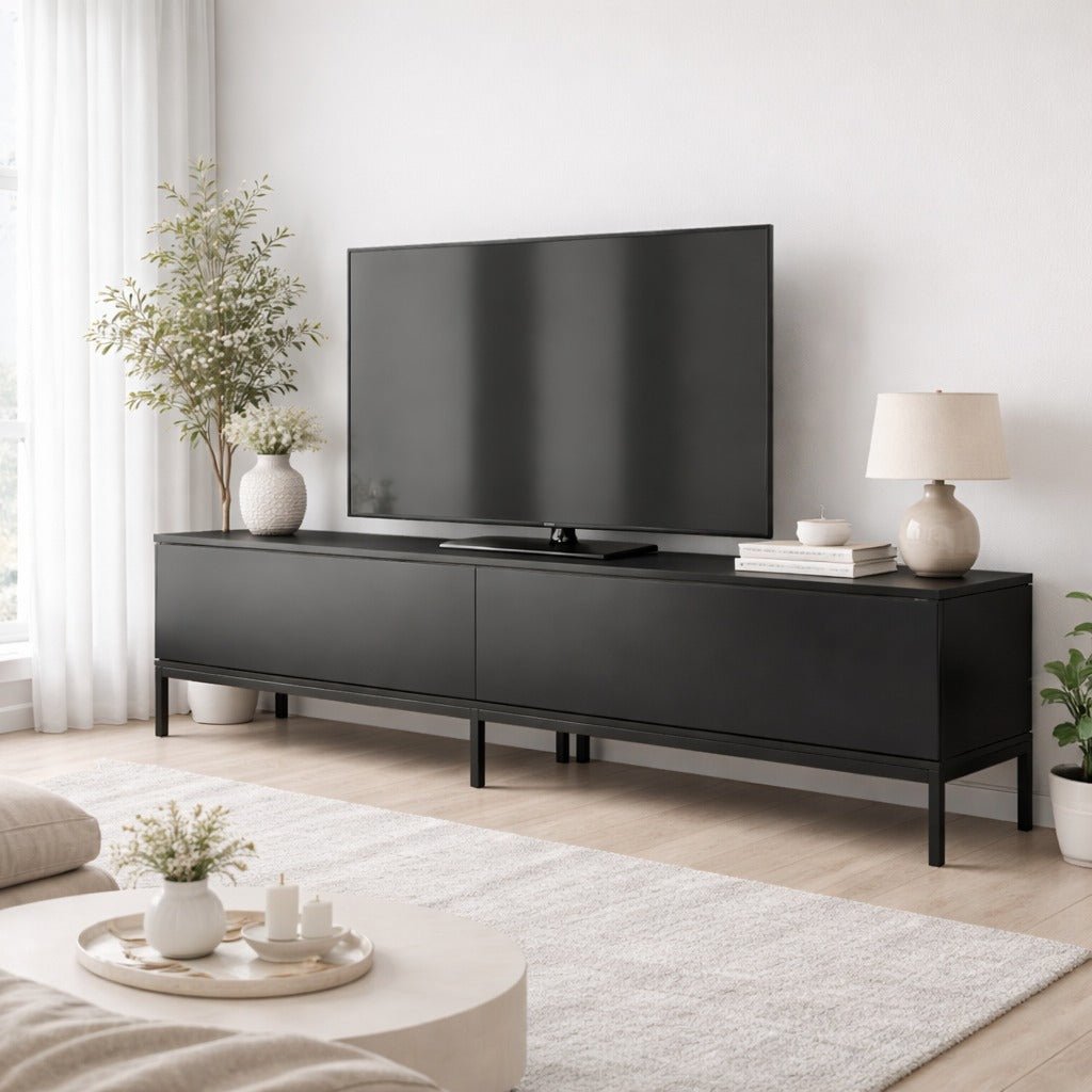 TV Meubels - TV Meubel Lord Zwart Melamine 180x47x30 cm - Dimehouse