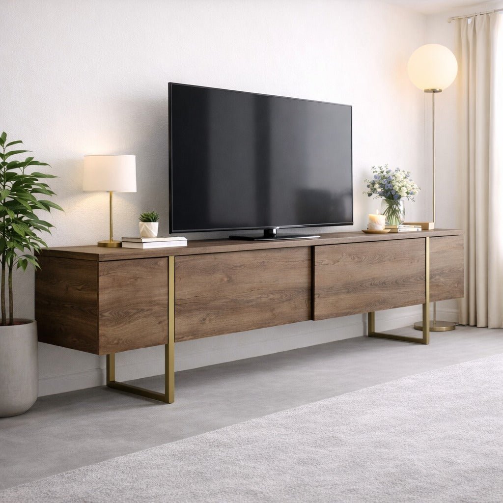 TV Meubel Luxe Walnoot Goud Melamine 180x50x30 cm