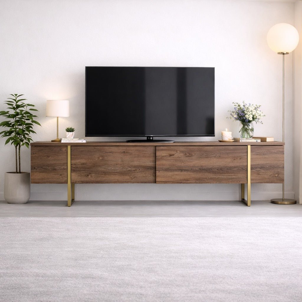 TV Meubel Luxe Walnoot Goud Melamine 180x50x30 cm