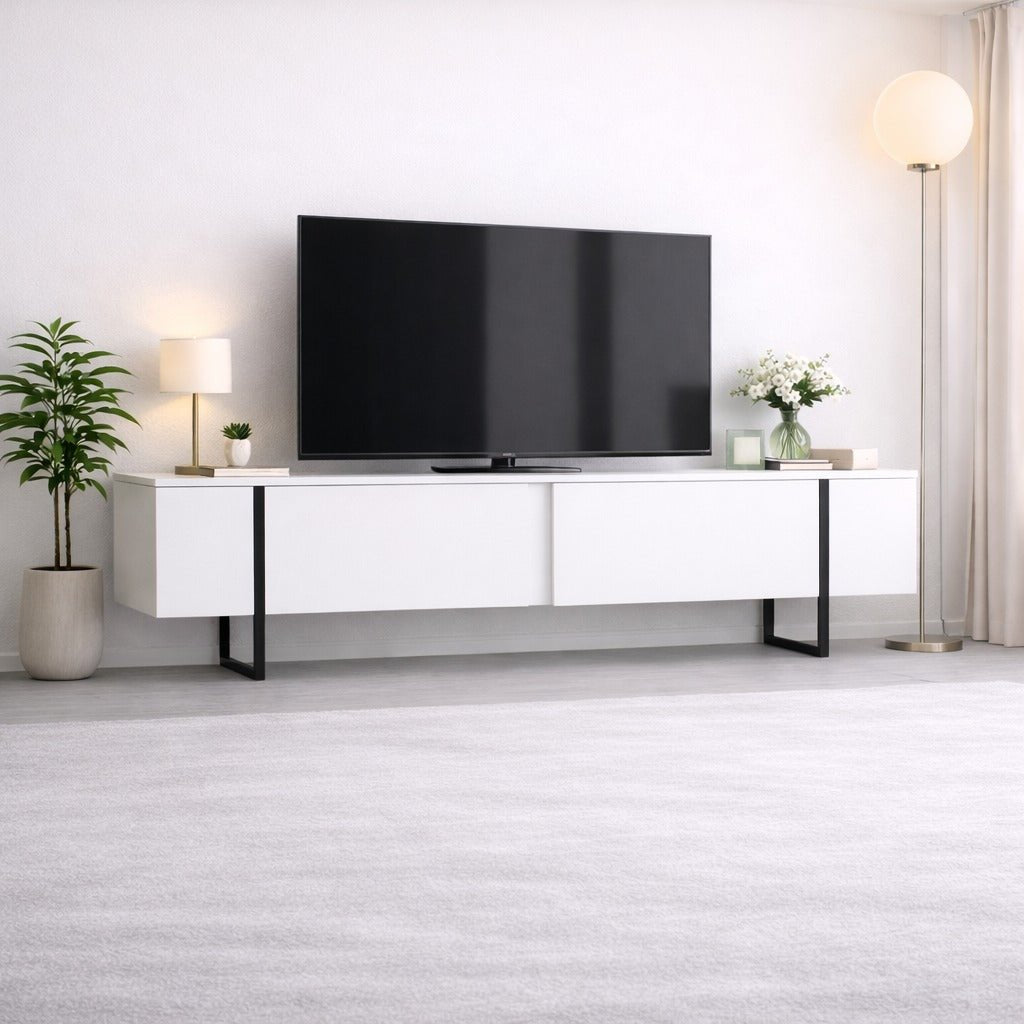 TV Meubels - TV Meubel Luxe Wit Zwart Melamine 180x50x30 cm - Dimehouse