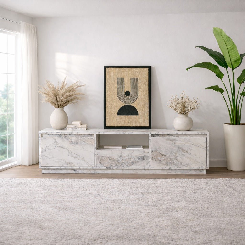 TV Meubel Marmer Melamine - drie kastjes - 160x42x29,5 cm - Flare