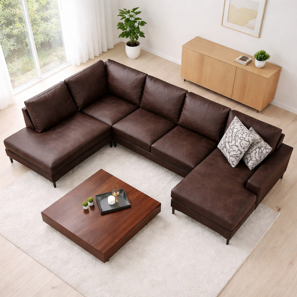 Banken - U - bank Hoekbank Bruin Stof 314x200 cm - Links - Porto - Dimehouse