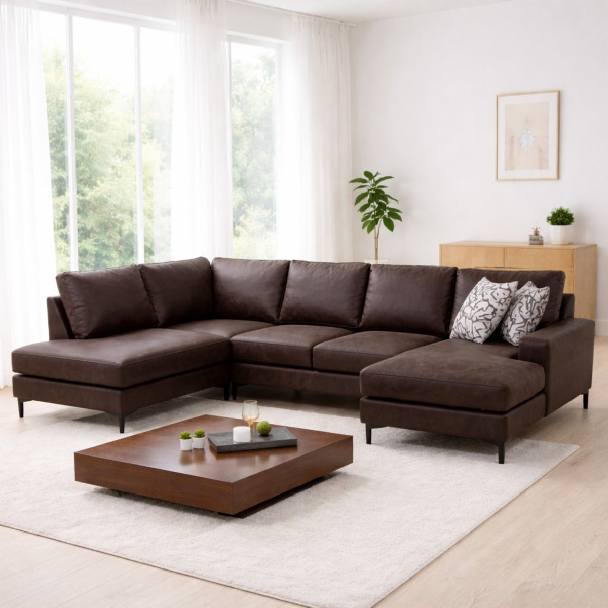 Banken - U - bank Hoekbank Bruin Stof 314x200 cm - Links - Porto - Dimehouse