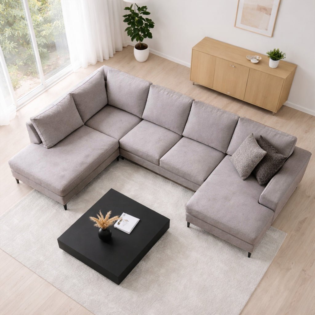 Banken - U - bank Hoekbank Grijs Stof 314x200 cm - Links - Porto - Dimehouse