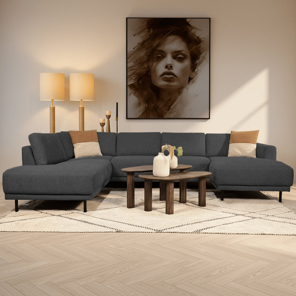 Moderne U-Bank hoekbank Antraciet Stof- links - 310x197x142 cm - Aniko