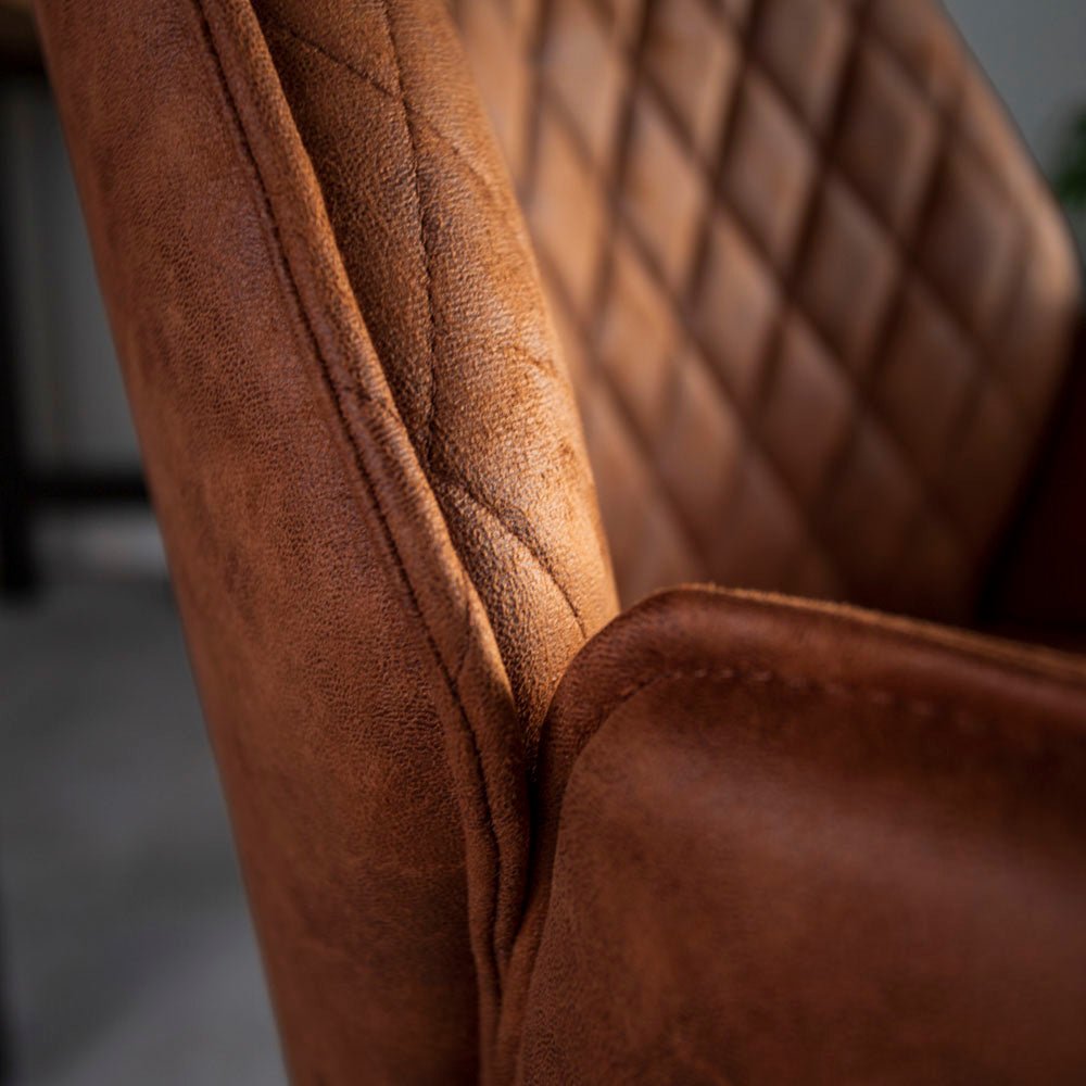 Draaibare Barkruk Cognac Microvezel Stof Novan - Verstelbaar - Met Armleuningen