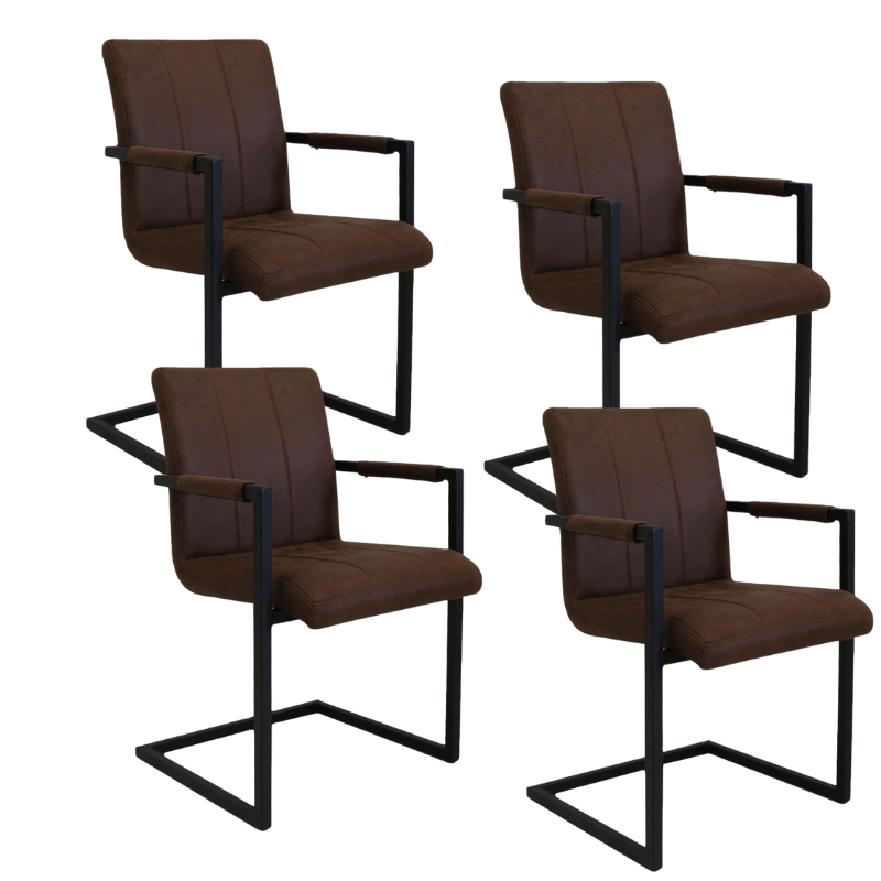 Set van 4 Industriële Eetkamerstoelen Jackson Bruin - Microvezel - Met Armleuningen