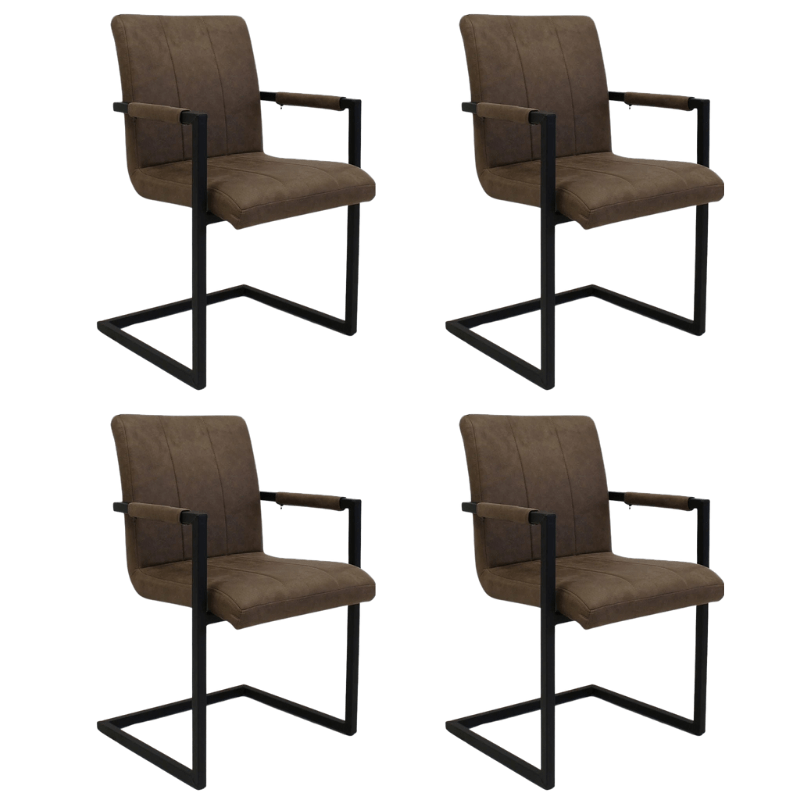 Set van 4 Industriële Eetkamerstoelen Jackson Taupe - Microvezel - Met Armleuningen