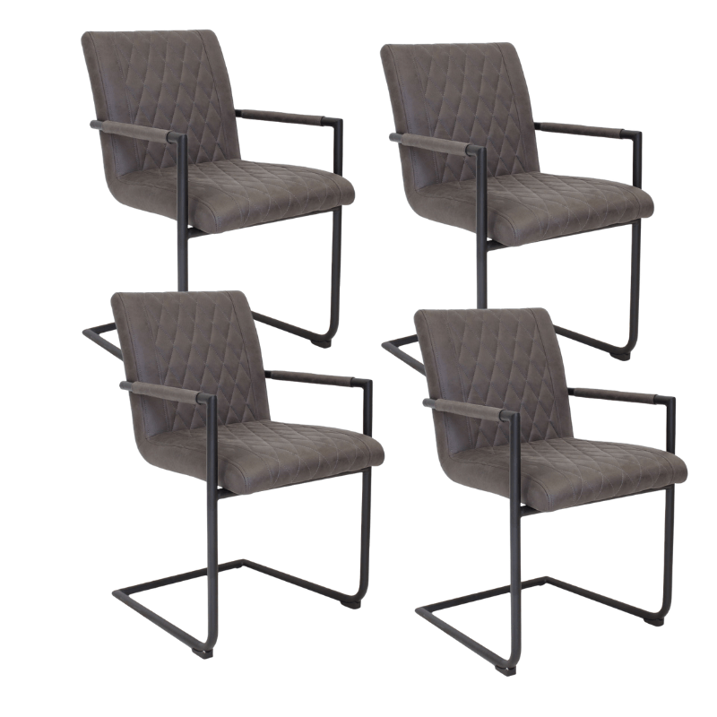 Set van 4 Eetkamerstoelen Dean Industrieel Antraciet - Microvezel Stof - Met Armleuningen
