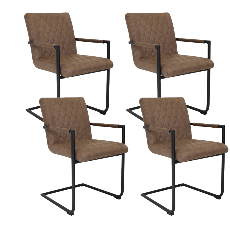 Set van 4 Eetkamerstoelen Dean Industrieel Taupe - Microvezel Stof - Met Armleuningen