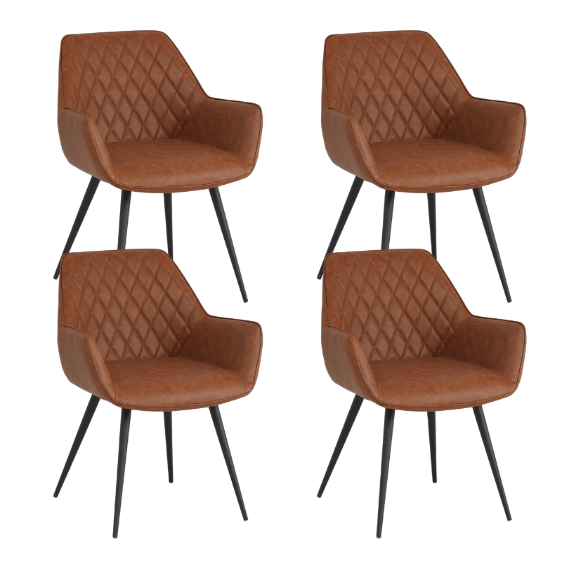 Set van 4 Industriële Eetkamerstoelen Cara Cognac Ruitpatroon - Kunstleer - Met Armleuning